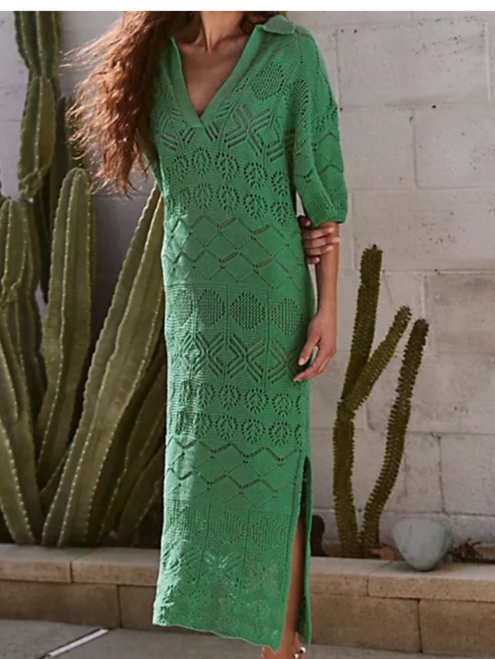 Free People Islamorada Fauxchet Sweater Maxi Kelly Green